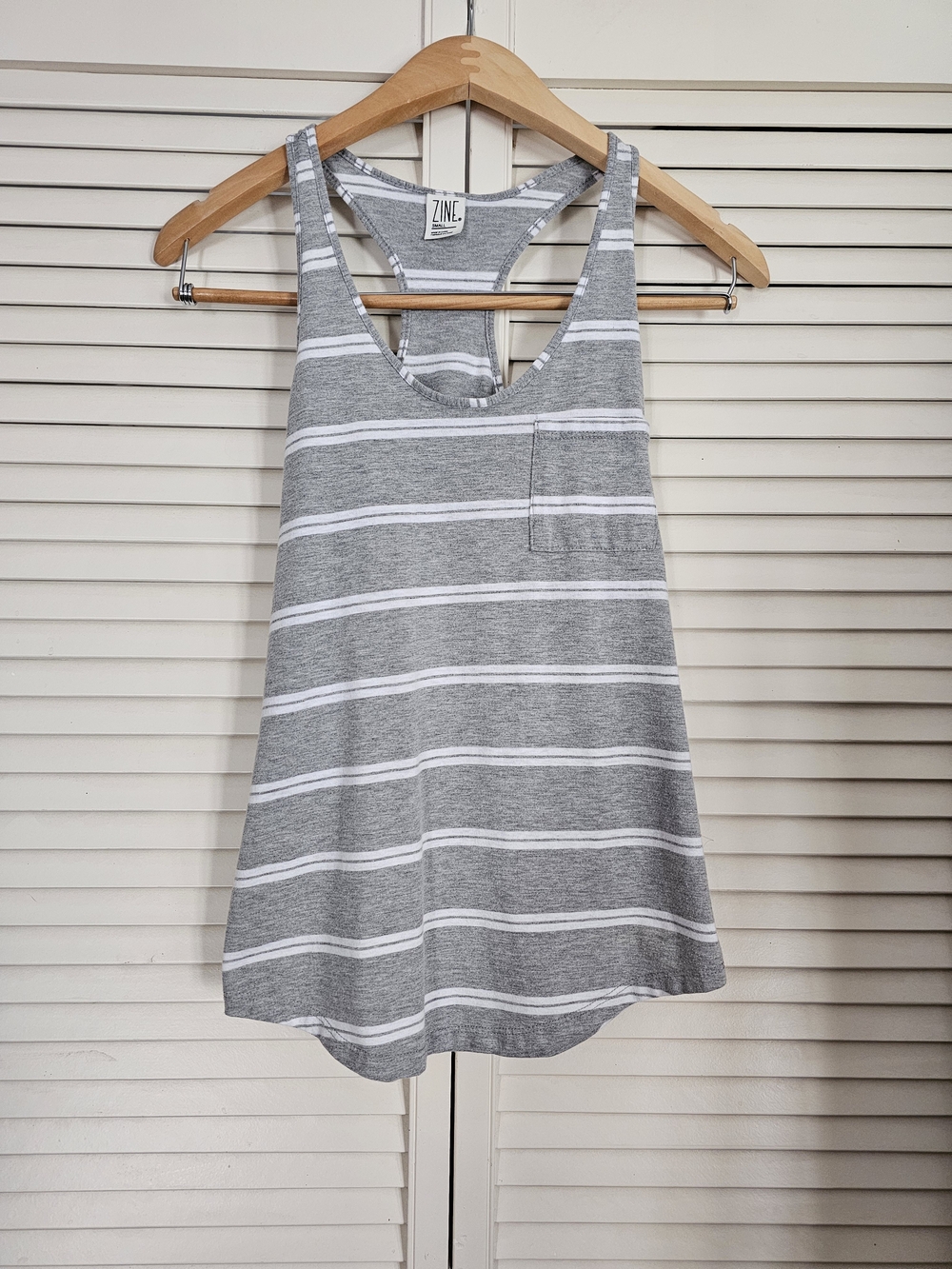 Zine Clothing Gray & White Striped Racerback Tank Top